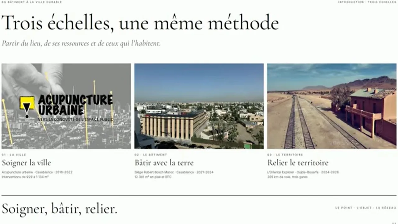 Diapositive « Trois échelles, une même méthode » présentée par Jaafar Sijelmassi — Batimat 2026